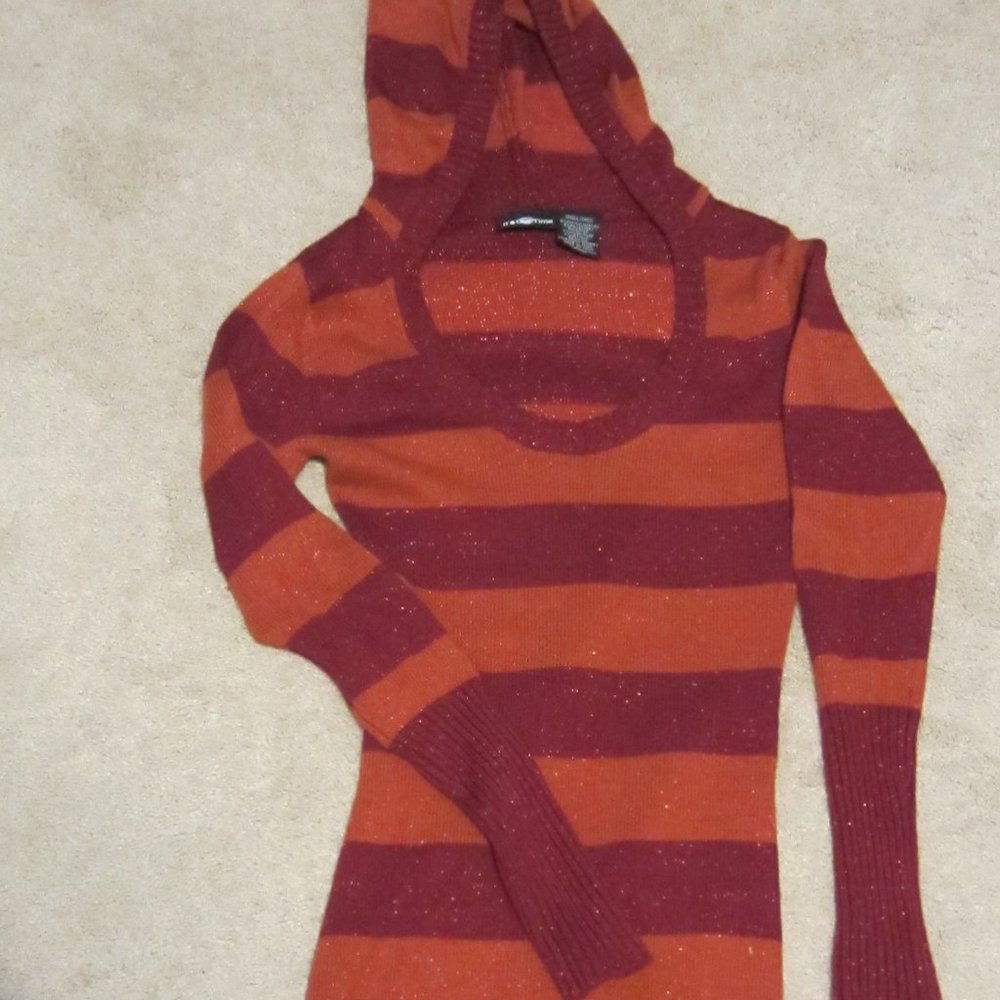 It's Our Time Hooded sweater Small Two tone Maroon stripe